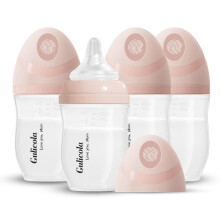 Gulicola Set van 4 Natuurlijke PP Borstvoeding Flessen voor Baby's, Extra Langzame Tepels, 0 Maanden +, 5 oz - Roze