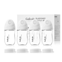 Gulicola Pack de 4 Biberones de Cristal, Set de Biberones para Lactancia, Tetinas de Flujo Extra Lento (SS), Anti Cólicos, 0 Meses+, 5 oz - Blanco