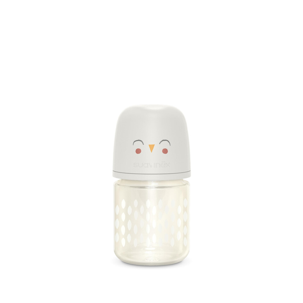 Bonhomia Glass Baby Bottle With Sx Pro Silicone Nipple, Anti Colic Baby Bottles, Baby Bottles For Breastfed Babies, Slow Flow, 0Mo, 4Oz, Beig Suavinex