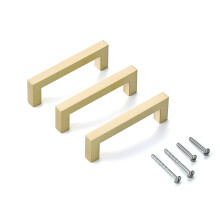 Aibeli 10 Pack Brushed Gold Cabinet Handles 3 3/4 Inch Hole Centers Square Pulls
