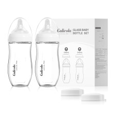 Gulicola Fles van Natuurlijk Glas voor Borstvoeding, Anti-Colic Fles Set met Medium Flow Teat, 8 oz, 2-Pack - Wit
