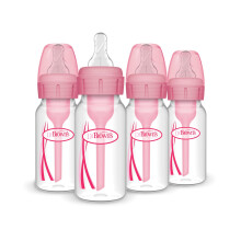 Dr. Brown's Natural Flow Anti-Colic Options+ Smalle Fles 4 oz/120 mL met Level 1 Nippel, Roze, 0m+, 4 Stuks