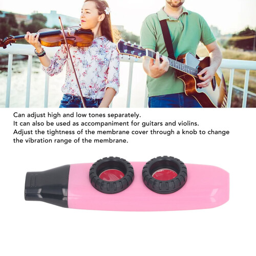 Kazoo Flute Dual Hole, Adjustable Diaphragm Pink 2