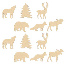 30Pcs Khaki Wooden Wild Animal Cutouts DIY Blank Wood Slices for Decor