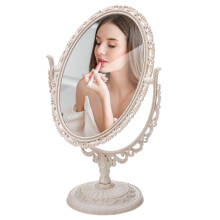 1Pc Elegant Beige Desktop Makeup Mirror Swivel Cosmetic Vanity Mirror