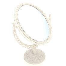 Elegant Beige Vintage Tabletop Vanity Mirror with Stable Base