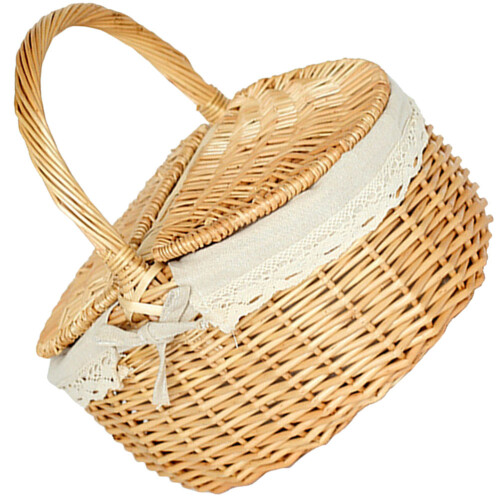 Picnic Fruit Basket Storage Wicker Basket With Lid