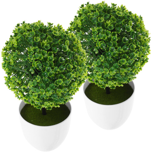 2Pcs Artificial Green Bonsai Plastic Flower Ball Decor