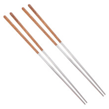 2 Pair 45Cm Stainless Steel Wood Handle Cooking Chopsticks