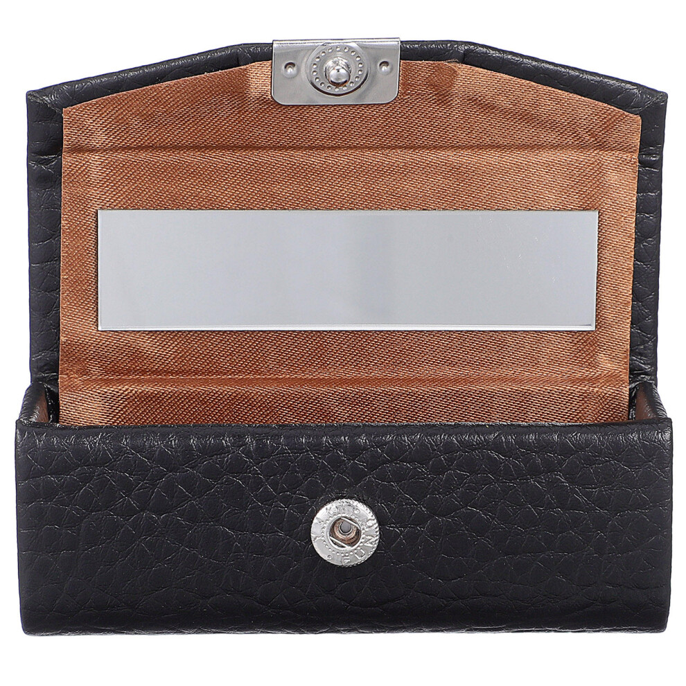 Vaguelly Black Portable Pu Lipstick Holder For Travel With Mirror