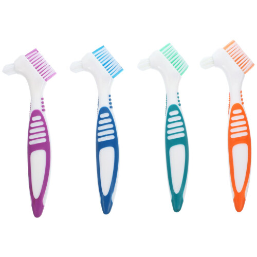 4Pcs Home Use Double Head Denture Toothbrushes Durable PP Material