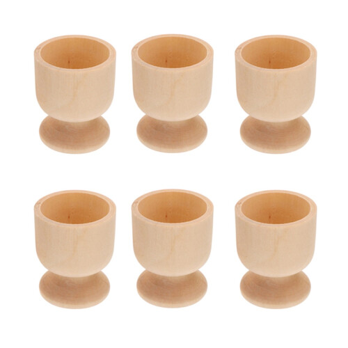 6Pcs DIY Wood Egg Holders Khaki Cup Shaped for Kids Easter Craft