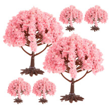 6Pcs Miniature Pink Cherry Blossom Tree Artificial Decor for Crafts