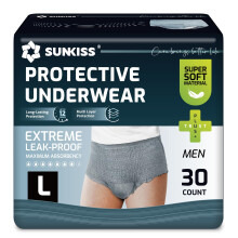 SUNKISS Culottes Incontinence pour Hommes, Protections Jetables Jour, Absorbance Maximale, Grand, Gris, 30 unités