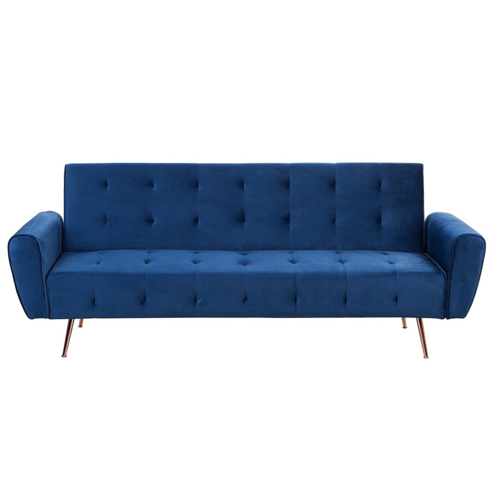 Sofa Bed 3 Seater SELNES Velvet Navy Blue
