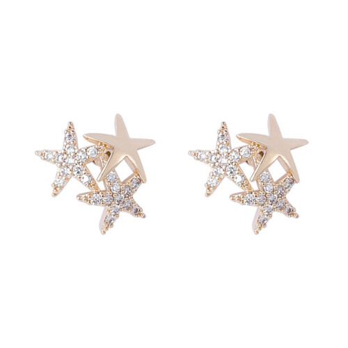 simple zircon five-pointed star ear stud earrings for women