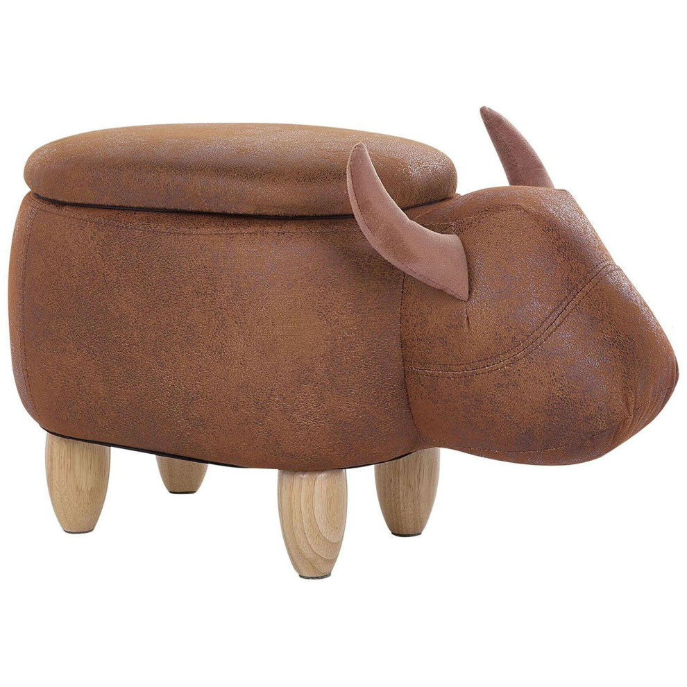 Storage Animal Stool COW Faux Leather Light Brown Cow