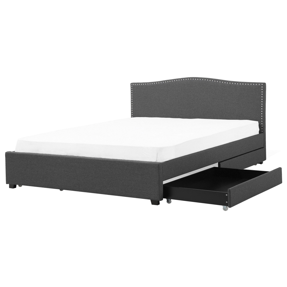 Bed with Storage Drawers Fabric MONTPELLIER 180 x 200 cm (EU Super King) Dark Grey