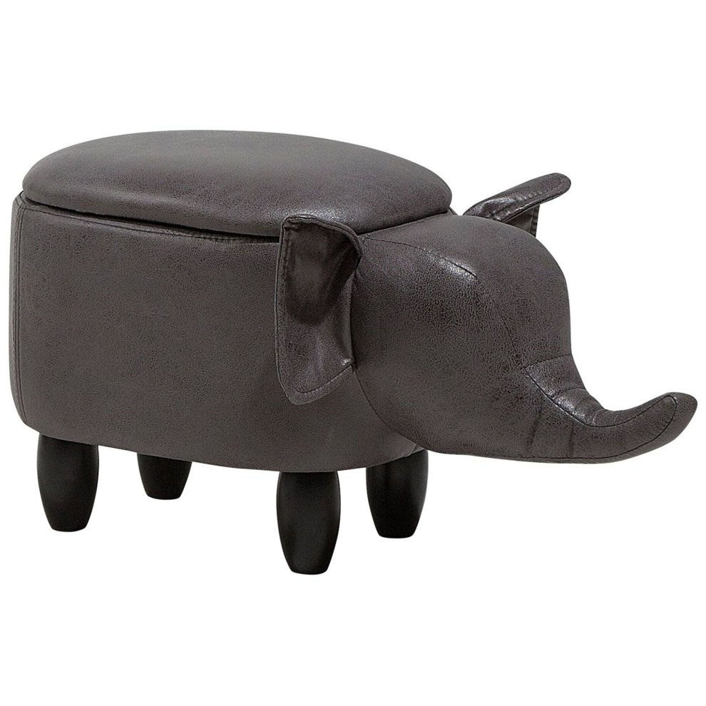 Storage Animal Stool ELEPHANT Faux Leather Dark Grey Elephant