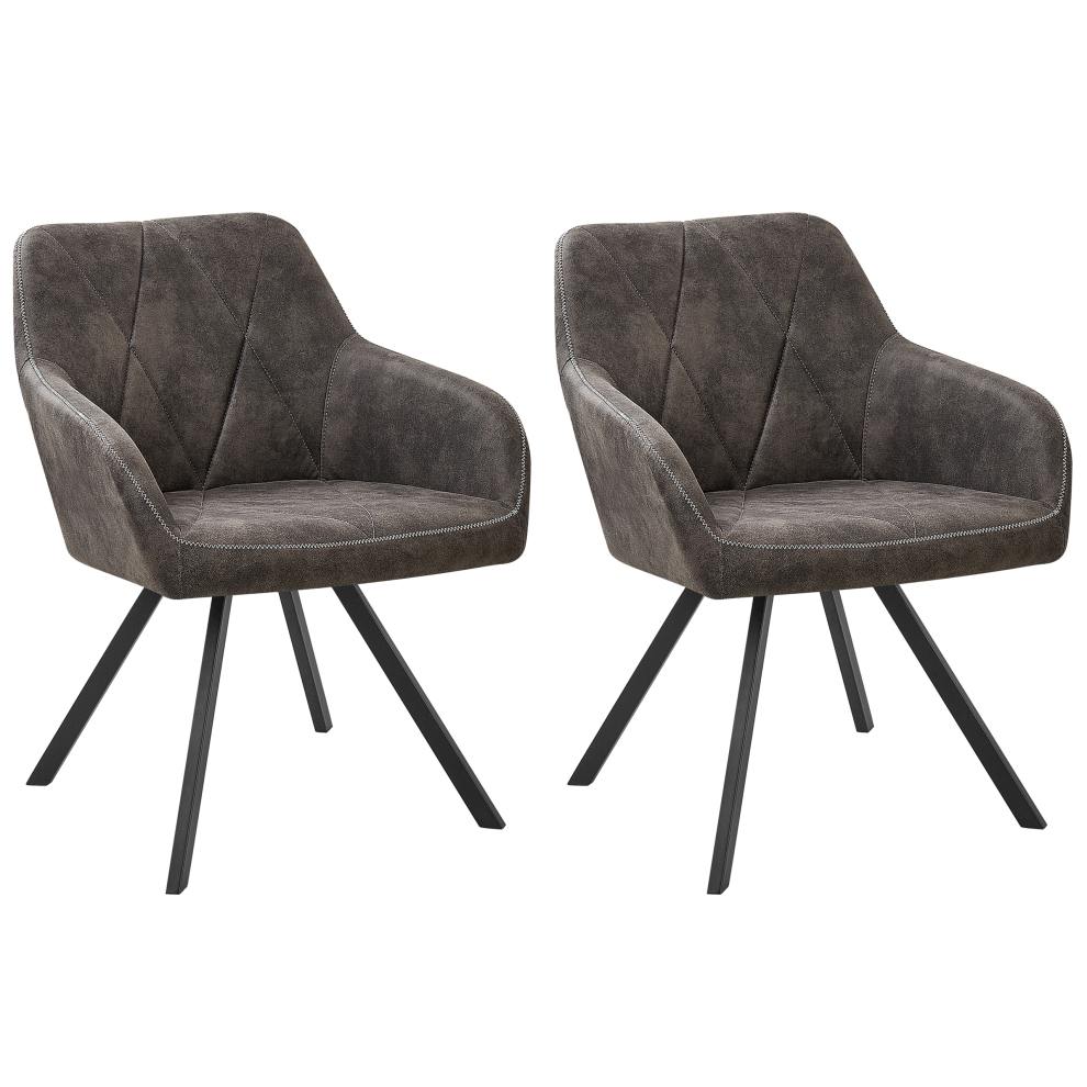 Set of 2 Dining Chairs MONEE Fabric Dark Grey