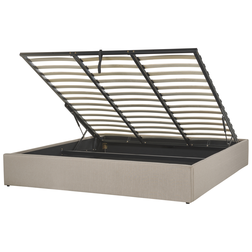 Ottoman Bed without Headboard Fabric DINAN 180 x 200 cm (EU Super King) Light Brown