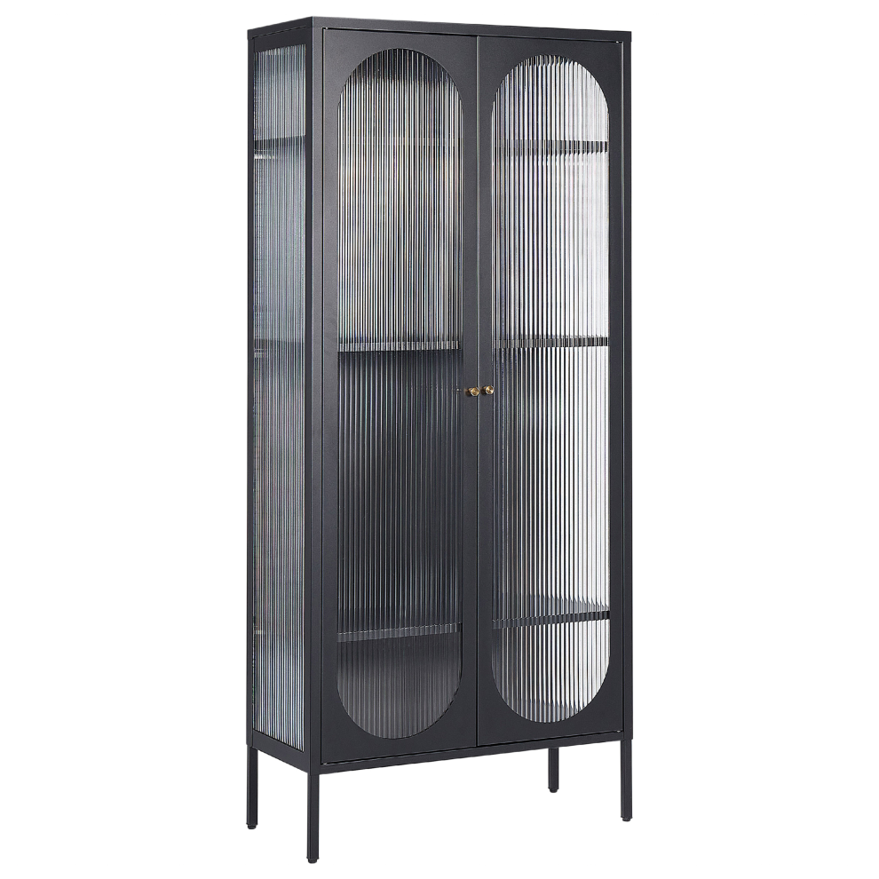 New Beliani Glass Display Cabinet Foxton Metal 80 Cm Black