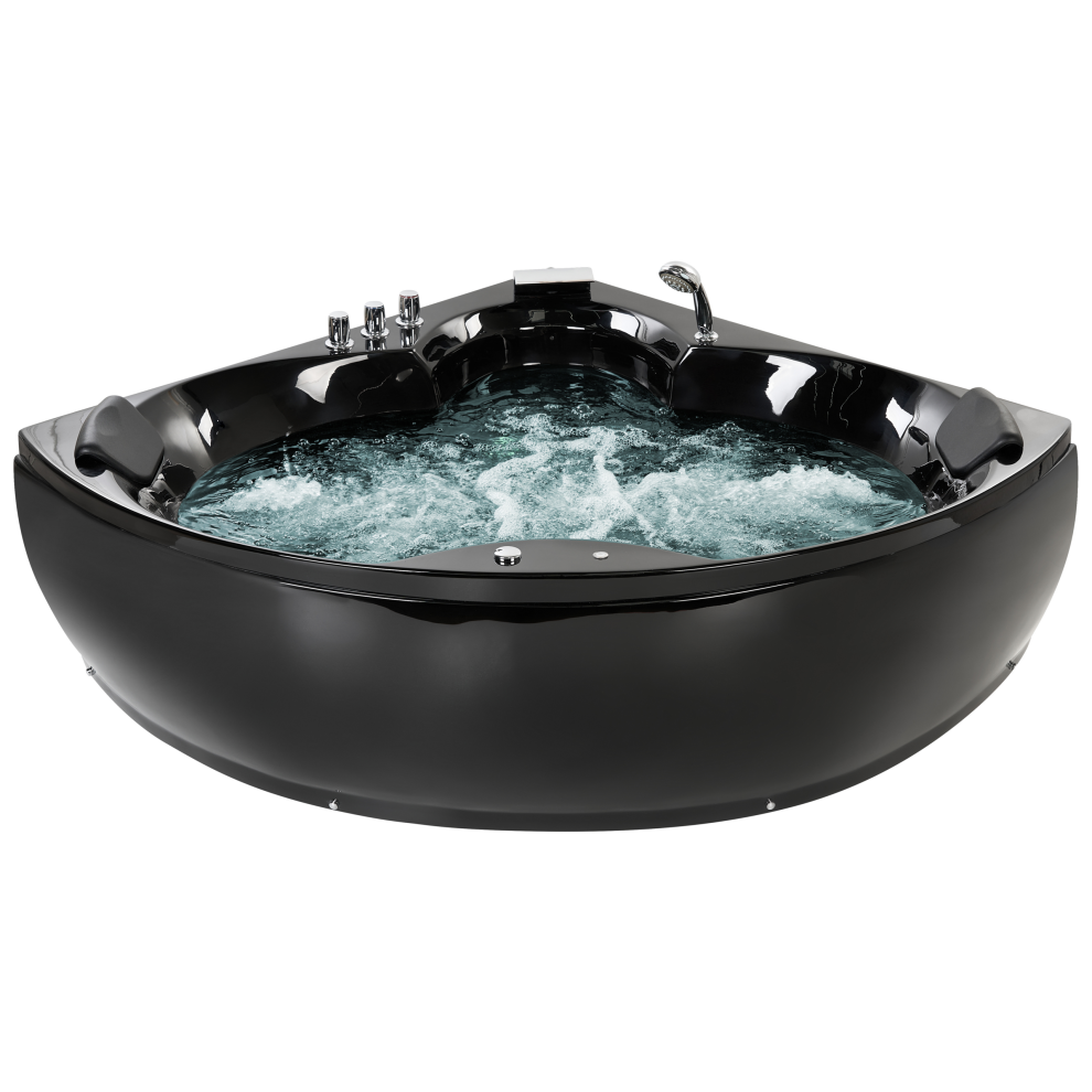 Beliani Black Corner Hot Tub With Led Senado 2050 X 1500 Mm