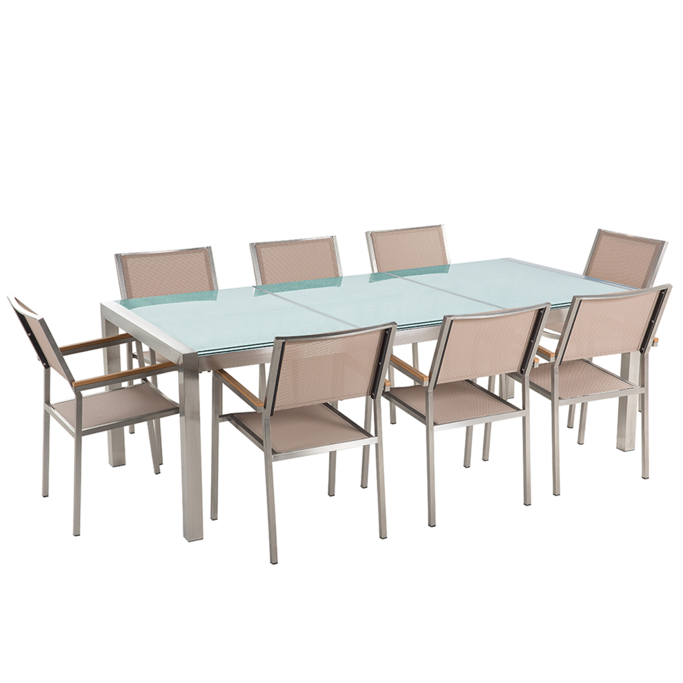 Garden Dining Set 8 Seater GROSSETO Cracked Glass Transparent/ Beige