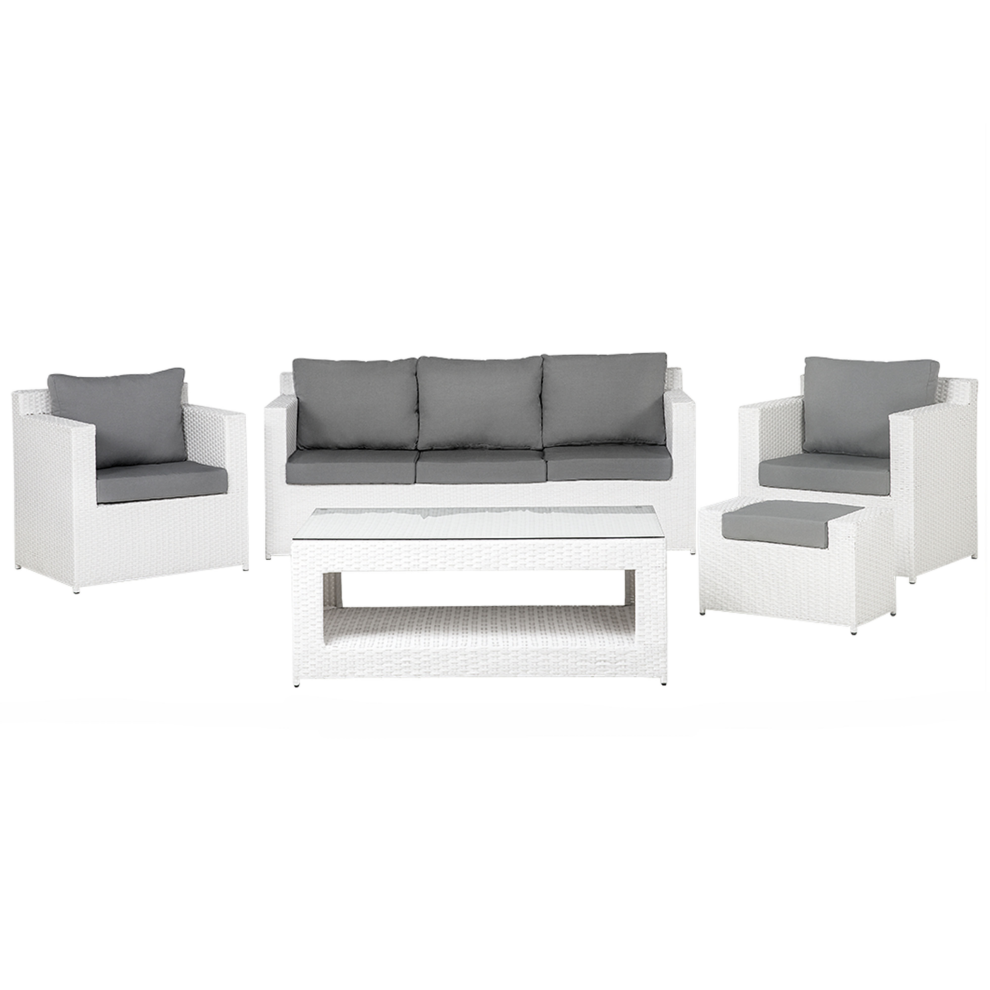 Garden Lounge Set with Table and Ottoman 6 Seater ROMA PE Rattan White