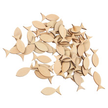 50Pcs Unfinished Wooden Fish Slices Khaki DIY Craft Decoration
