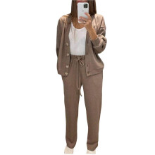 Damen-Zweiteiler: Langarm-Oberteil mit V-Ausschnitt und Knopfleiste Sowie Jogginghose - Trendige Loungewear-Sets für Herbst und Winter XL