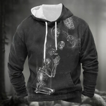 Halloween-Skelett-Print Pullover Kapuzenpullover Langarm Lässige Streetwear Jacke mit Tasche