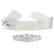graduatiefeest decoraties promkoningin hoofdband met schouderriem wit