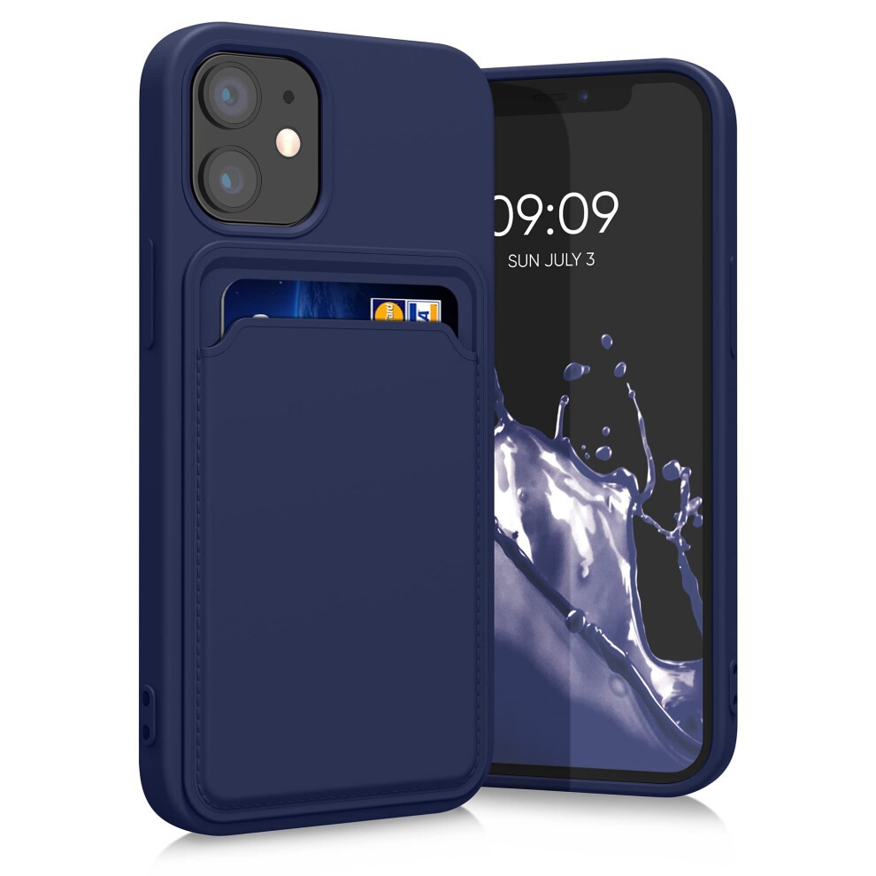 Kwmobile Case Compatible With Apple Iphone 12 Mini Case - Tpu Phone Cover With Credit Card Holder - Dark Blue 4063004418505