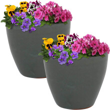 Sunnydaze Resort Rund Keramisk Plantekrukke - Sæt af 2 Indendørs/ Udendørs Potte med Drænhul - 8" - Grå Glasur