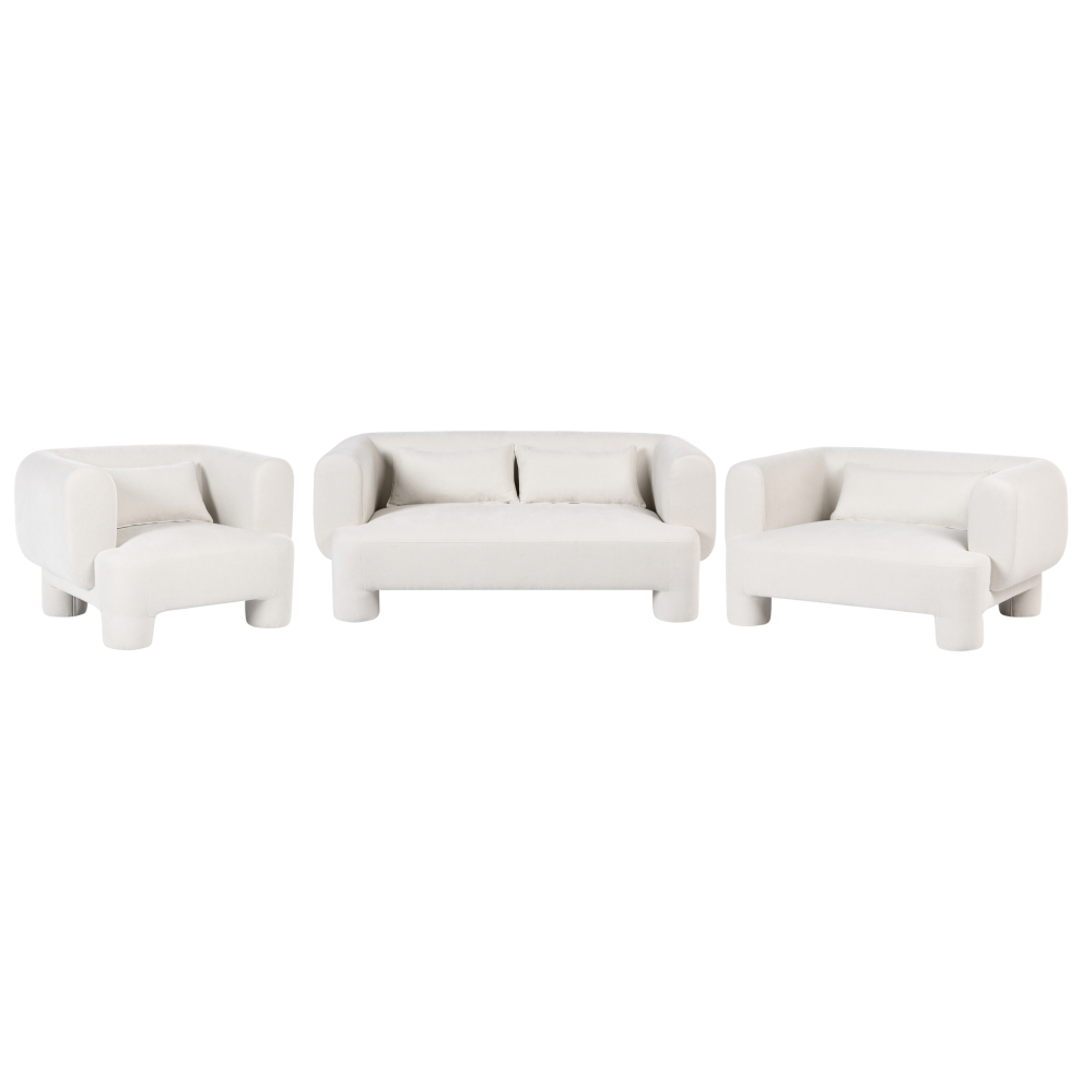 New Beliani Living Room Set 6 Seater Hogbo Fabric White
