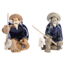 2Pcs Enfeites De Bonsai Cerâmica Para Aquário Com Pescador