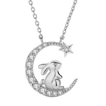 colar de strass com lua e estrela, corrente fina para pescoço feminino