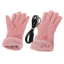 1Par Luvas Femininas Rosa Aquecidas Couro E Coral Fleece Para Ciclismo