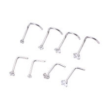 8Pcs Stainless Steel Rhinestone Nose Studs Bone Screw Gems