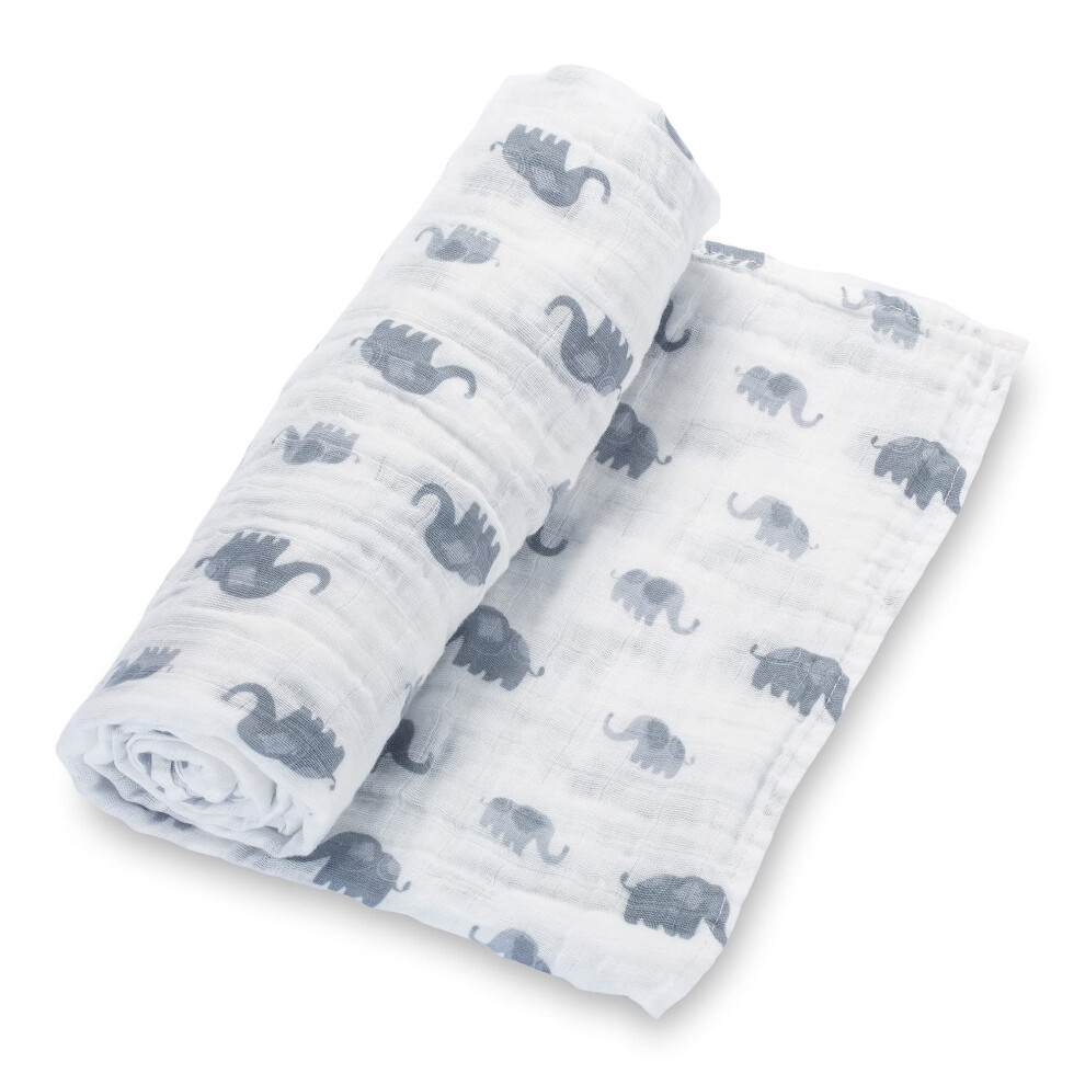 Lollybanks Swaddle Blanket | 100% Muslin Cotton | Gender Neutral Newborn And Baby Nursery Essentials For Girls And Boys, Registry | Elephant Print