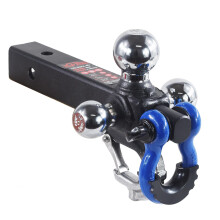 TOPTOW Trailer Hitch med Blå Recovery Shackle, Chrome Triple Tow Ball, 2-in Shank