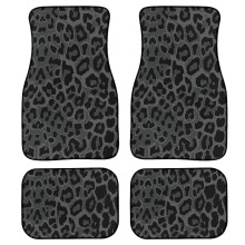 LONSANT Sort Leopardprint Bilmåtte Sæt af 4, Leopard Skind Cheetah Print Bilmåtter