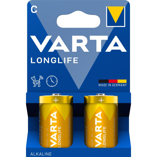 Varta C-Batterien, 2er-Pack, langlebige Alkaline