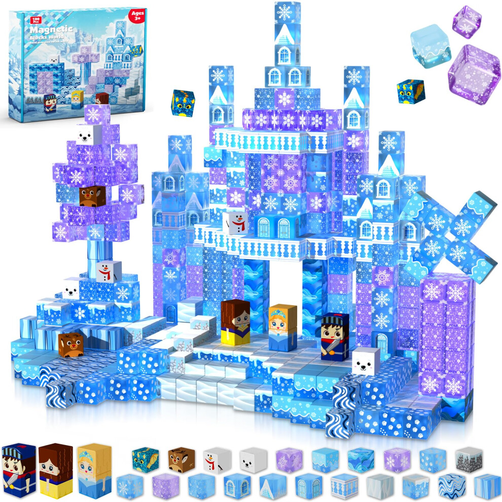Photos - Construction Toy Magnetic Blocks - 100Pcs Magnetic Building Block for Kids Ages 4-8, Magnet Blocks Sets for Princess Castle Build, Magnet Cub