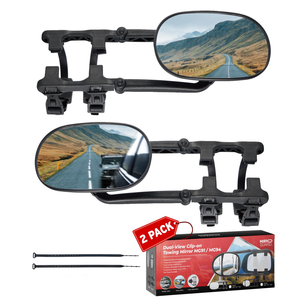 Mirroguard Extended Towing Mirrors, Universal Clip-On Side Mirror Extensions For Pickups, Rvs, And Trailers, Tow Mirrors With Extenders (Model Mg91) 198168372210