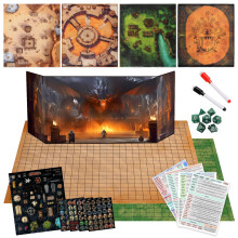 CZYY Foldable Battle Mat with DM Screen, Game Tokens, Dice Set, Markers - 2-Sided Wet & Dry Erase Terrain, Ultimate DND Starter Set, Accessories, Gift