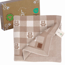 Kønsneutral ternet baby tæppe 30x40 tommer, Mocha Teddy Bear - 100% økologisk GOTS certificeret bomuld