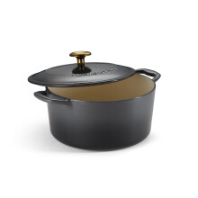 Tramontina Emaillé Fonte Cocotte avec Couvercle, Ronde 5.5-quart, Fumé (Bouton Doré)