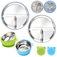 CLDY 4 Pack Stainless Steel Baby Feeding Set, Baby Suction Plates and Bowls